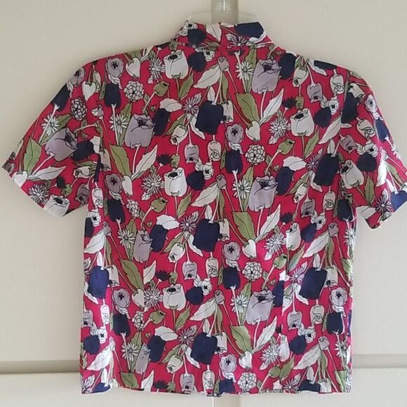 Women's Custom Cherry Red Floral Print Blouse, S - Picture 3 of 4